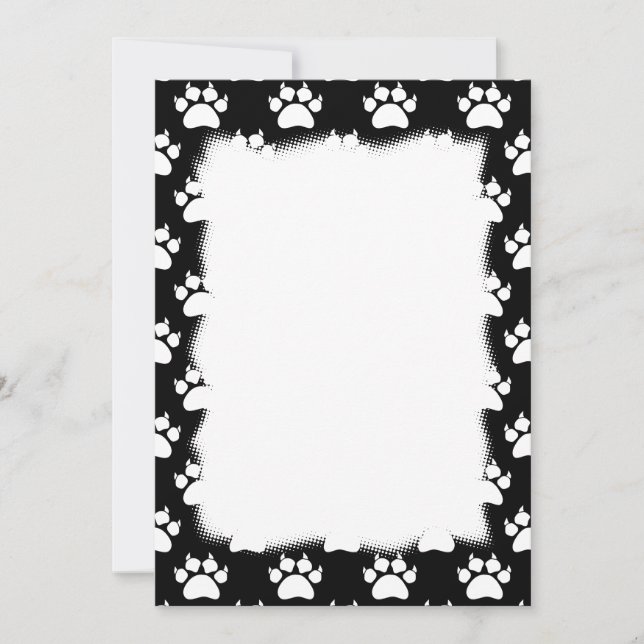 Black And White Pattern Cat Paw Prints Holiday Card (Front)