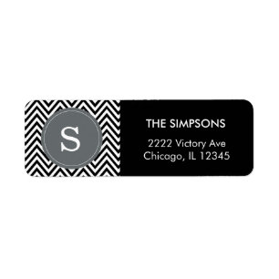 Black and White Pattern Chevron, Grey Customisable Return Address Label