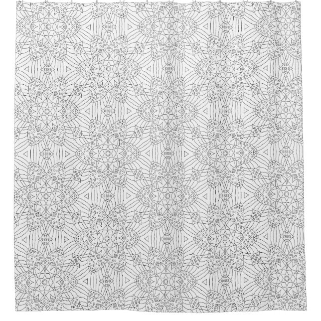 Black and White pattern flowers mindfulness Shower Curtain (Front)