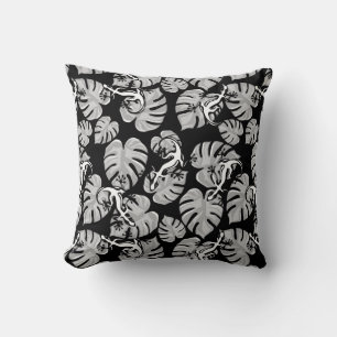 Black And White Pattern - Geckos And Leaves Cushion