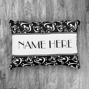 Black And White Pattern Music Theme Decorative Cushion