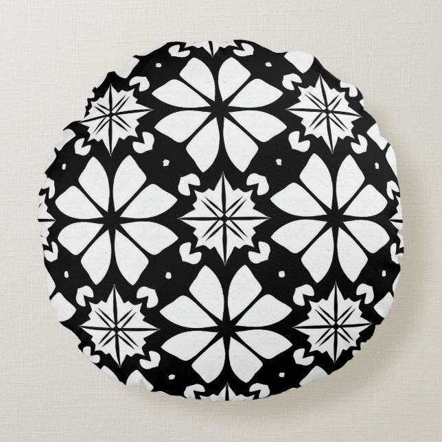 Black and white Pattern Round Cushion (Front)
