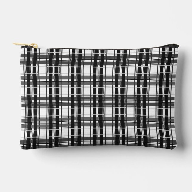 Black and white pattern Tartan geometry chequered Accessory Pouch (Front)
