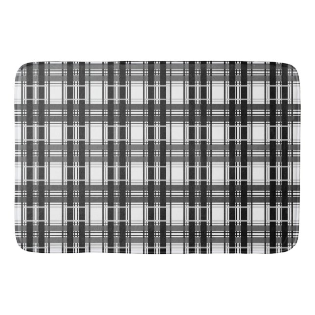 Black and white pattern Tartan geometry chequered Bath Mat (Front)