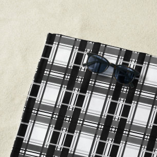 Black and white pattern Tartan geometry chequered Beach Towel
