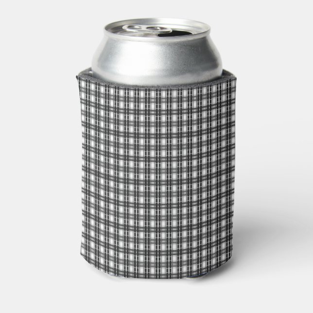 Black and white pattern Tartan geometry chequered Can Cooler (Can Back)