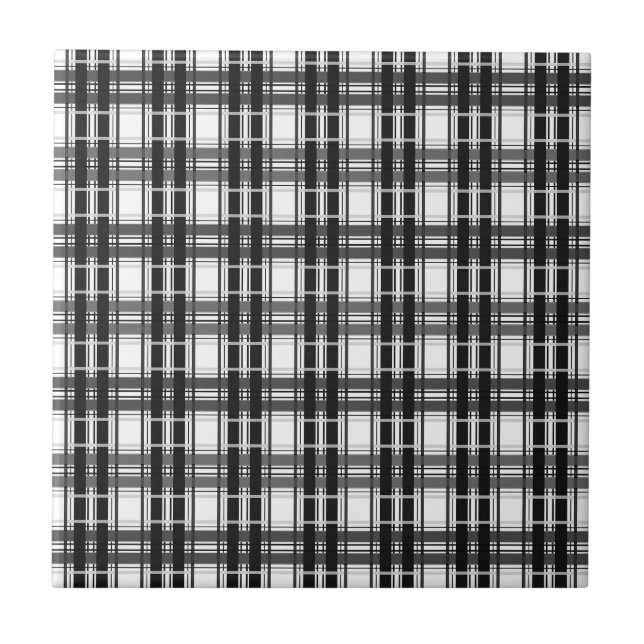 Black and white pattern Tartan geometry chequered Ceramic Tile (Front)