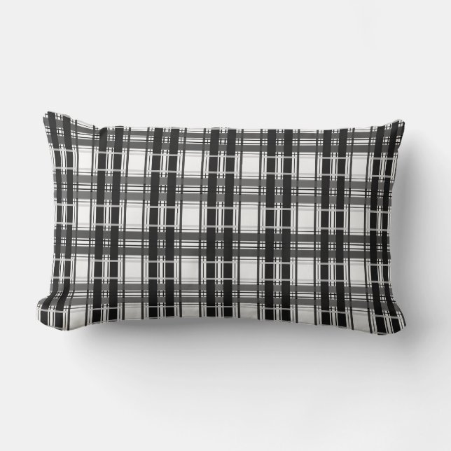 Black and white pattern Tartan geometry chequered Lumbar Cushion (Front)