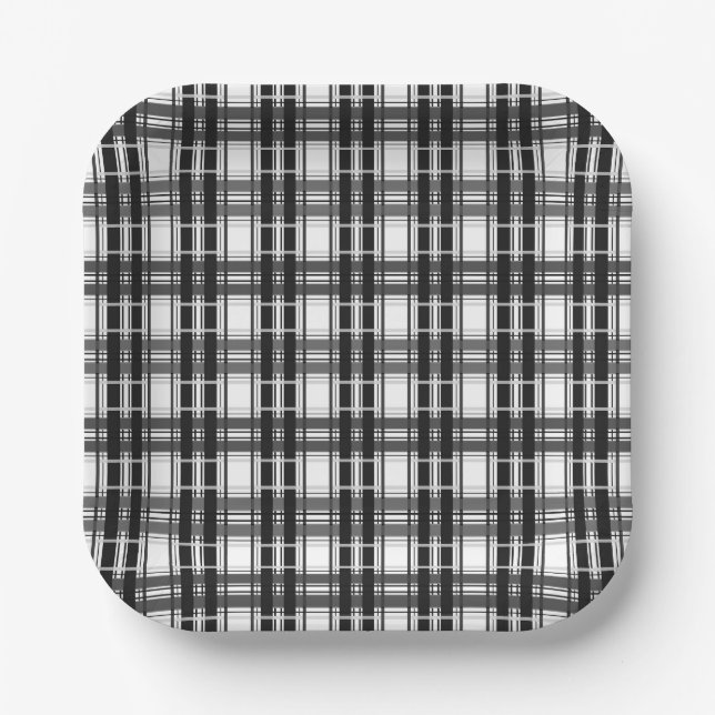 Black and white pattern Tartan geometry chequered Paper Plate (Front)