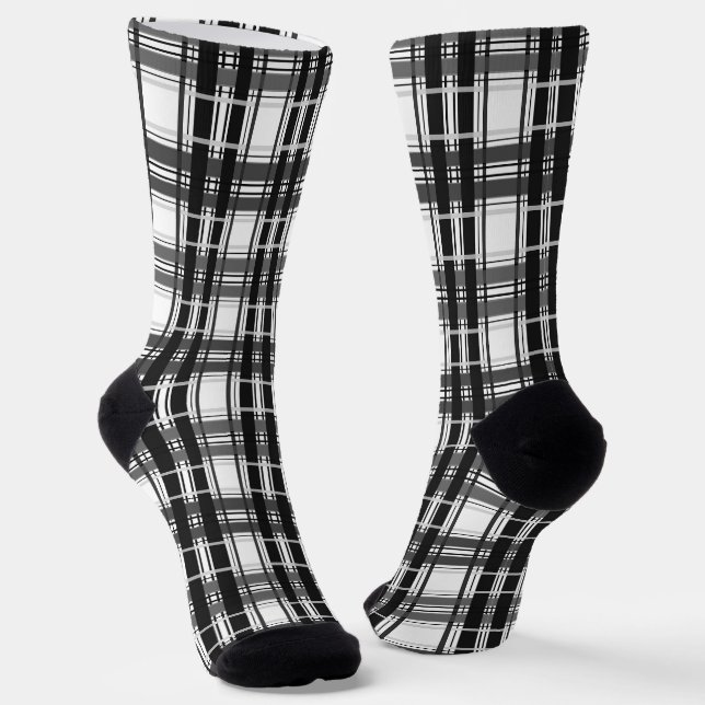 Black and white pattern Tartan geometry chequered Socks (Angled)