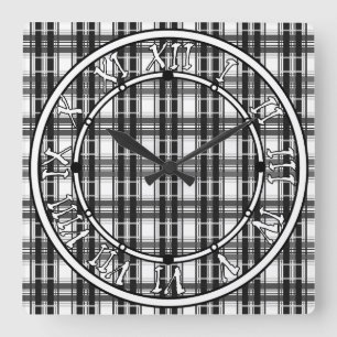 Black and white pattern Tartan geometry chequered Square Wall Clock