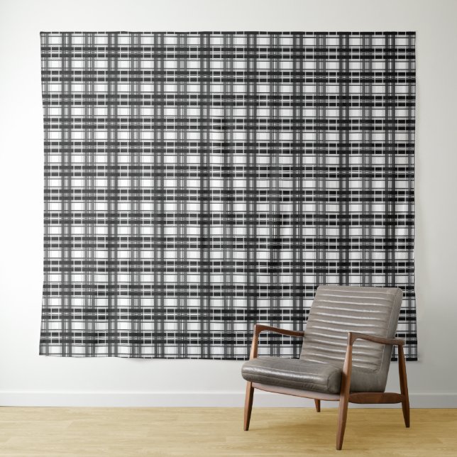 Black and white pattern Tartan geometry chequered Tapestry (In Situ (Horizontal))