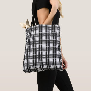 Black and white pattern Tartan geometry chequered Tote Bag