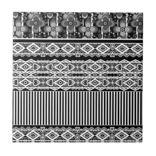 Black and white pattern with lace and patchwork ceramic tile