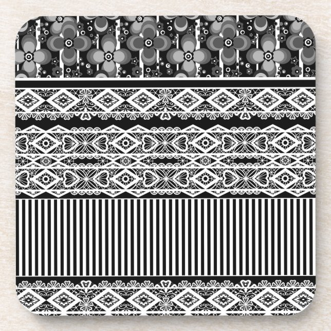 Black and white pattern with lace and patchwork coaster (Front)