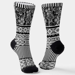 Black and white pattern with lace and patchwork el socks