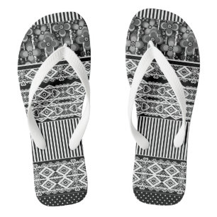 Black and white pattern with lace and patchwork  thongs