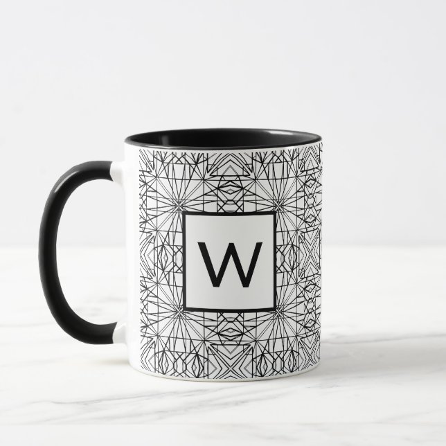 Black and White Pattern with Monogram (2 sides) Mug (Left)