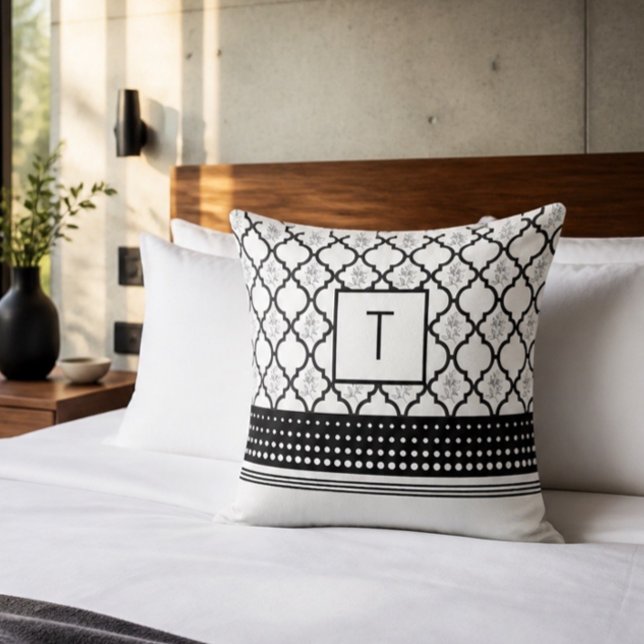 Black and White Patterned Monogram Cushion (Creator Uploaded)