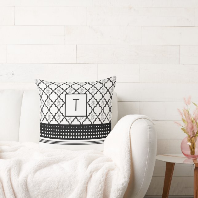 Black and White Patterned Monogram Cushion (Couch)