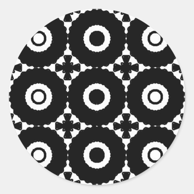 Black and white patterns classic round sticker (Front)
