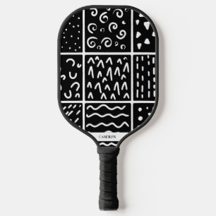 Black and White Patterns Modern Monogram Pickleball Paddle