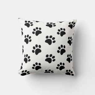 Black and White Paw Print Pattern Cushion