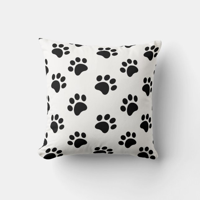 Black and White Paw Print Pattern Cushion (Front)