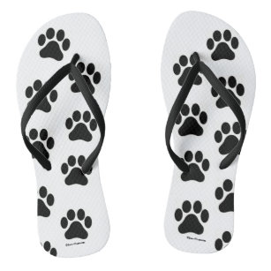 Black and White Paw Print Pattern Flip Flops