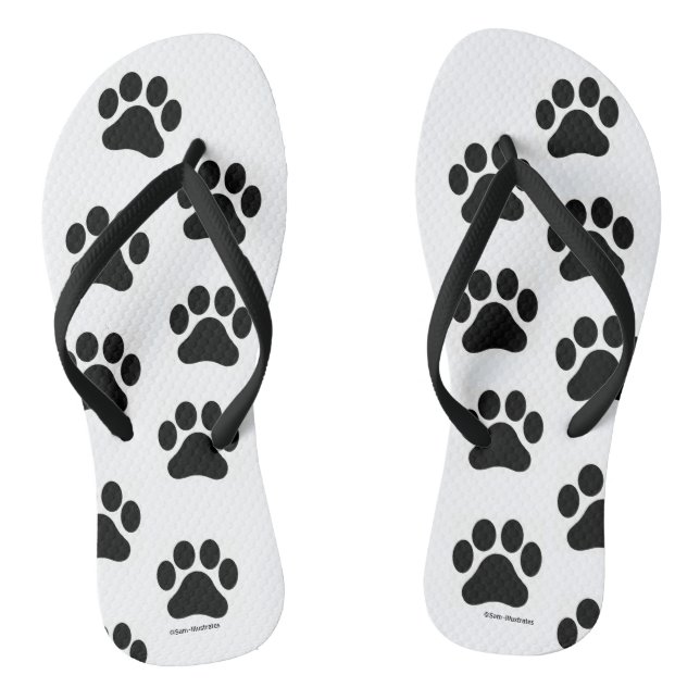 Black and White Paw Print Pattern Flip Flops (Footbed)