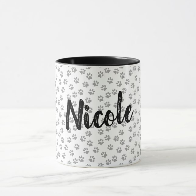 Black and White Paw Print Personalised Mug Nicole (Center)