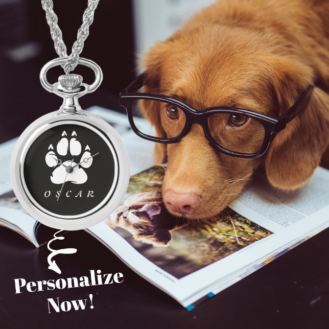 Black and White Paw Print With Your Pet's Name Watch (Creator Uploaded)