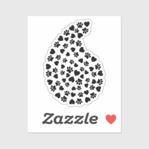 Black And White Paw Prints And Hearts Paisley