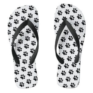 Black And White Paw Prints Animal Patterns Stylish Thongs