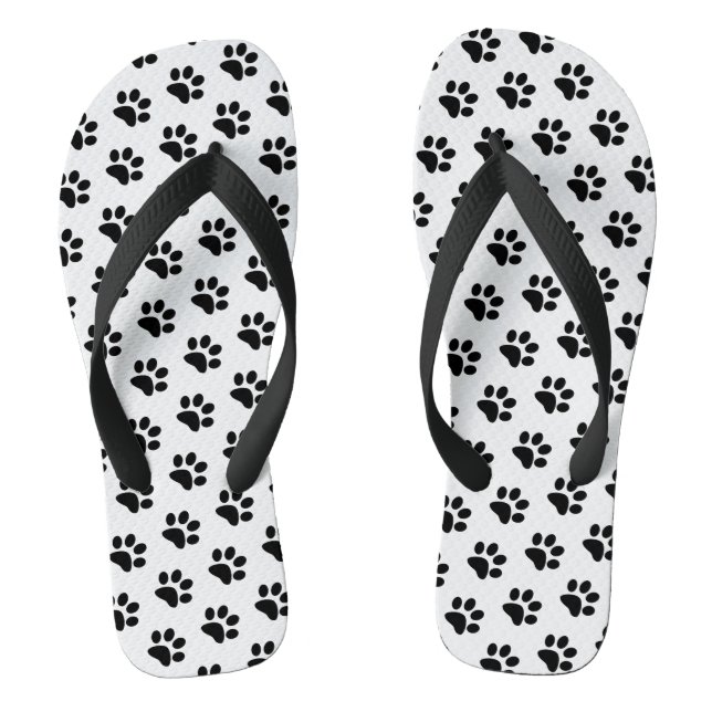 Black And White Paw Prints Animal Patterns Stylish Thongs (Footbed)