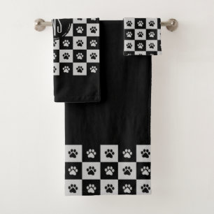 Black and white paw prints Pattern Bath Towel Set