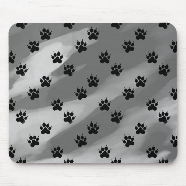 Black and White Paw Prints Pattern Mouse Pad (Front)