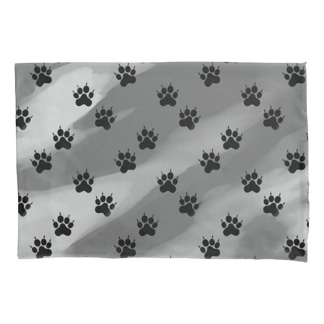 Black and White Paw Prints Pattern Pillowcase (Front)