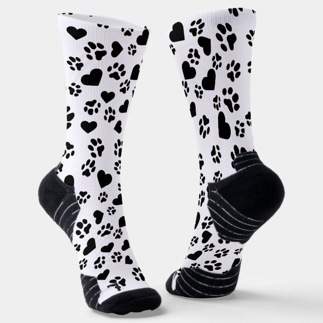Black and White Paw Prints Pattern Socks (Angled)