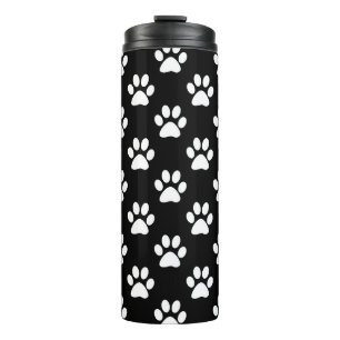 Black and white paw prints pattern thermal tumbler