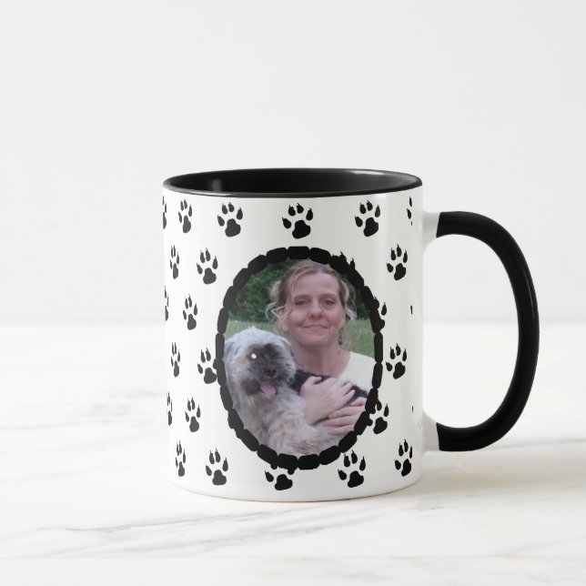 Black and white Paw prints Personalised Photo Mug (Right)