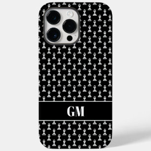 Black and white pawn chess piece custom monogram iPhone 14 pro max case