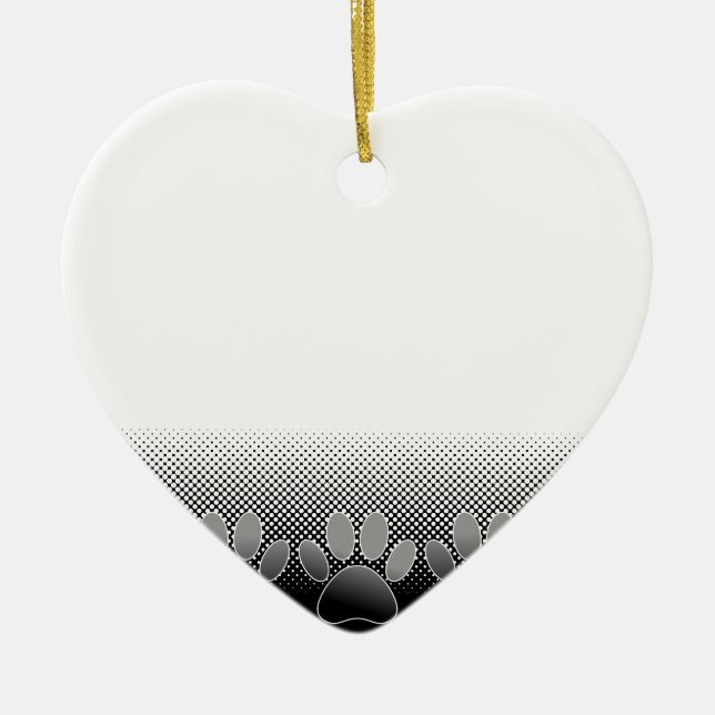 Black And White Paws Gradient Background Ceramic Ornament (Front)