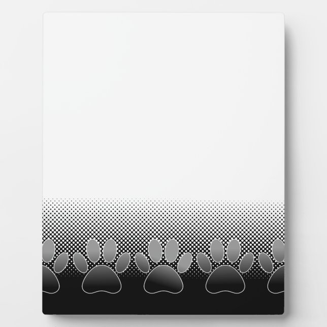 Black And White Paws Gradient Background Plaque (Front)