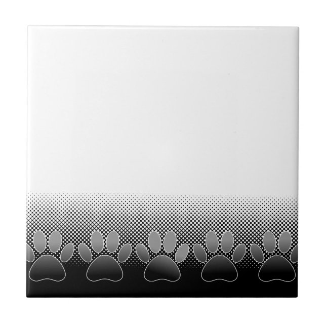 Black And White Paws Gradient Background Tile (Front)