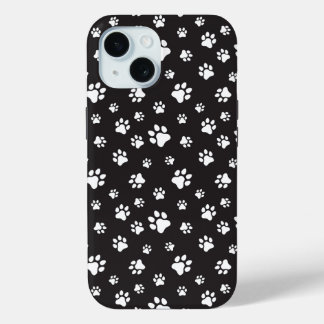 Black and white paws pattern iPhone 15 case