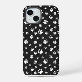 Black and white paws pattern iPhone 15 case