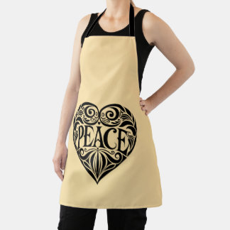 BLACK AND WHITE PEACE HEART APRON