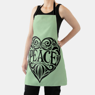 BLACK AND WHITE PEACE HEART APRON