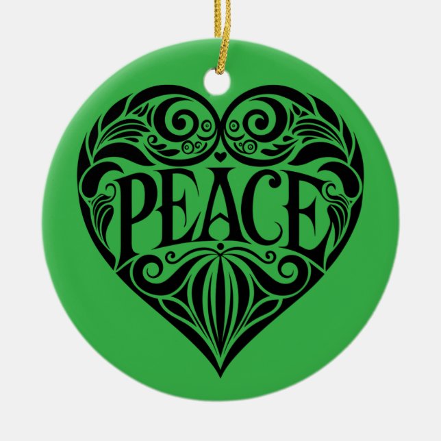 BLACK AND WHITE PEACE HEART CERAMIC ORNAMENT (Front)